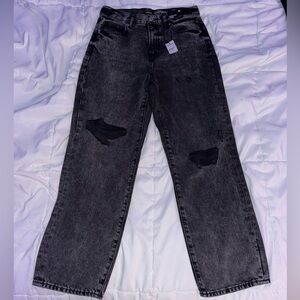 Express • High Waisted Black Ripped Straight Ankle Jeans